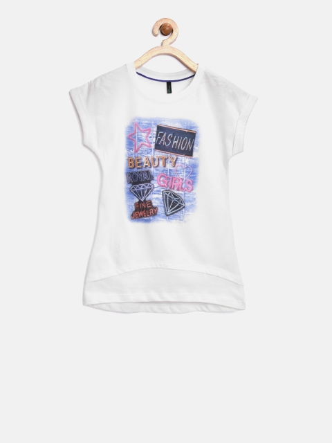 

United Colors of Benetton Girls Off-White Printed Round Neck T-shirt