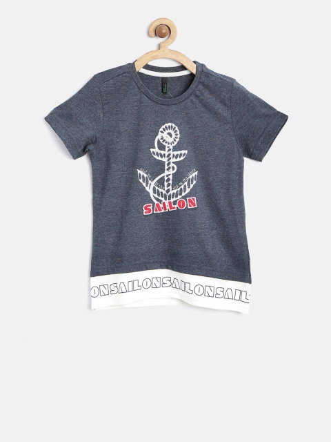 

United Colors of Benetton Boys Navy Printed Round Neck T-shirt, Navy blue
