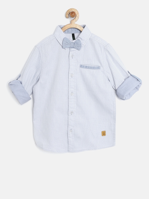 

United Colors of Benetton Boys Blue Self-Design Casual Shirt