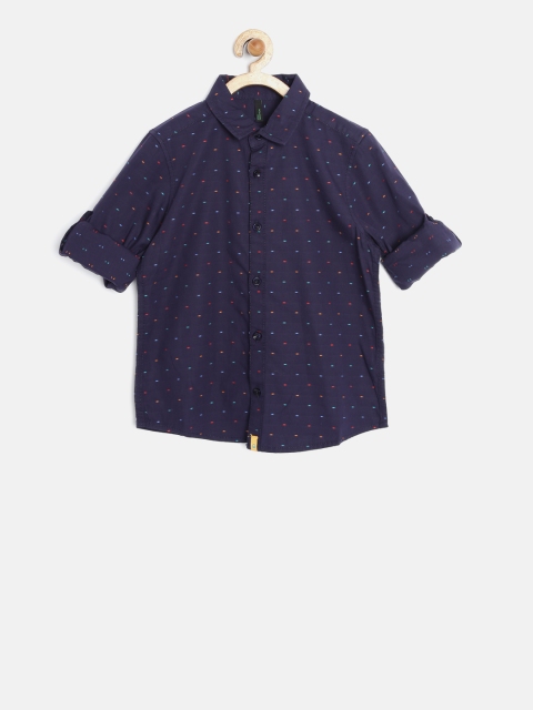 United Colors of Benetton Boys Navy Self-Design Casual Shirt, Navy blue