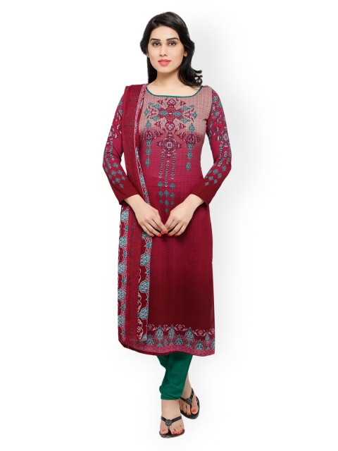 

Rajnandini Magenta & Green Printed Crepe Unstitched Dress Material