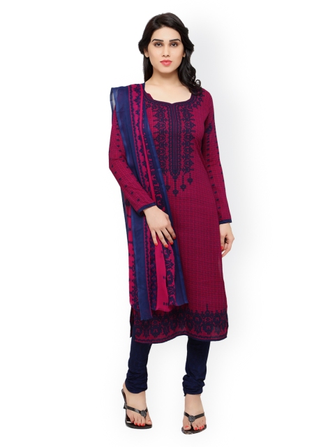 

Rajnandini Magenta & Navy Printed Crepe Unstitched Dress Material