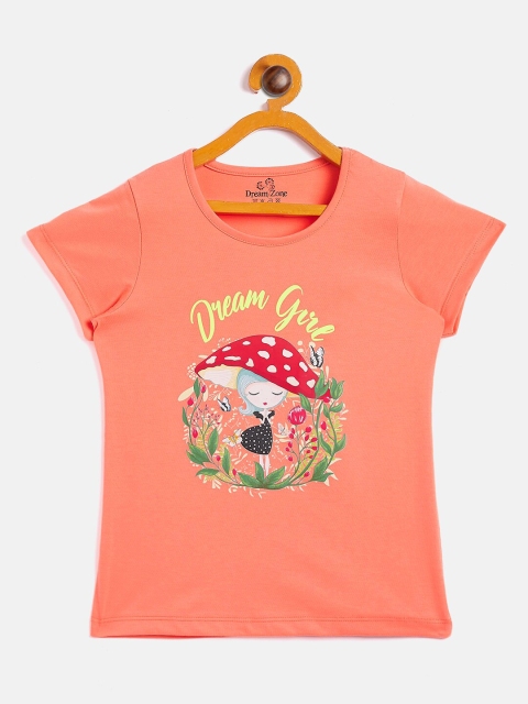 

DREAMZONE Girls Pink Printed Applique T-shirt