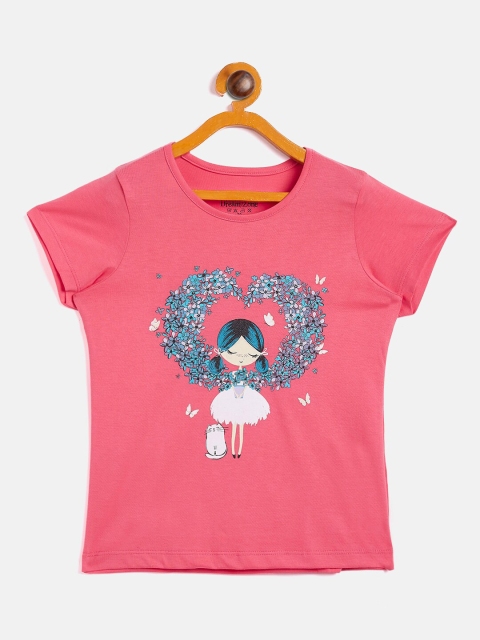 

DREAMZONE Girls Pink Printed Applique T-shirt