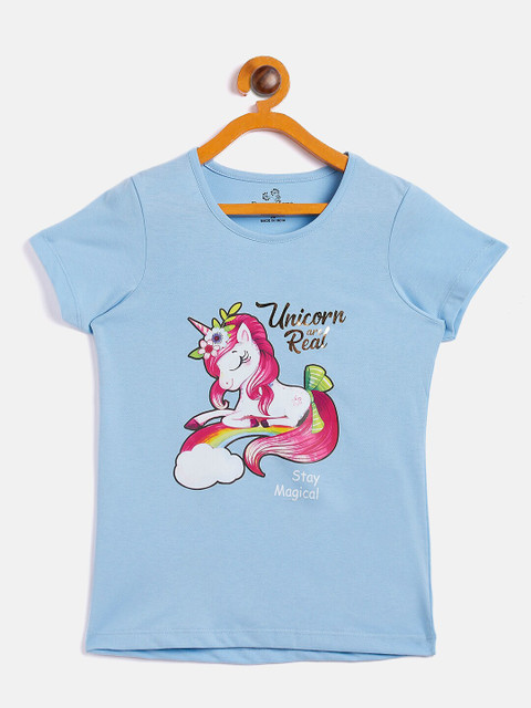 

DREAMZONE Girls Blue Printed Applique T-shirt