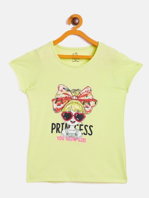 

DREAMZONE Girls Lime Green Typography Printed Applique T-shirt