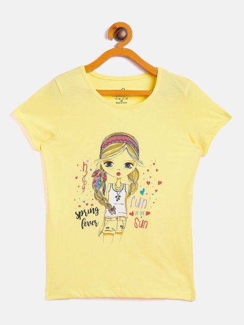 

DREAMZONE Girls Yellow Printed Applique T-shirt