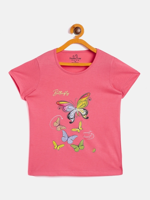 

DREAMZONE Girls Pink Printed Applique T-shirt