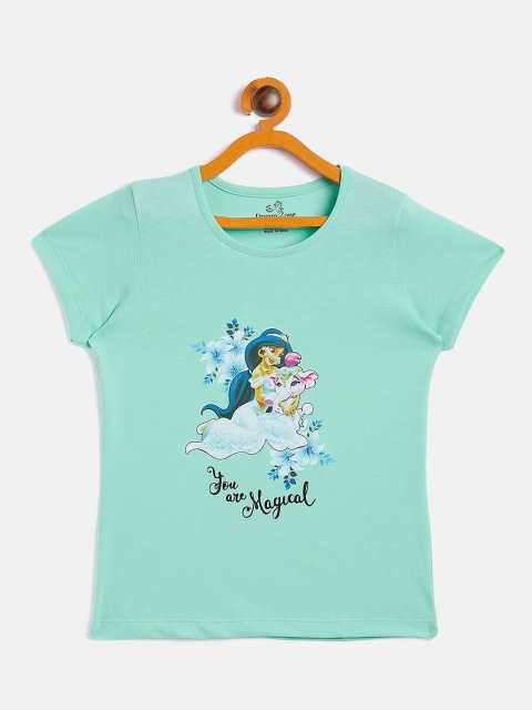 

DREAMZONE Girls Green Typography Printed Applique T-shirt