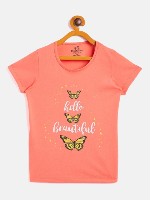 

DREAMZONE Girls Orange Printed T-shirt