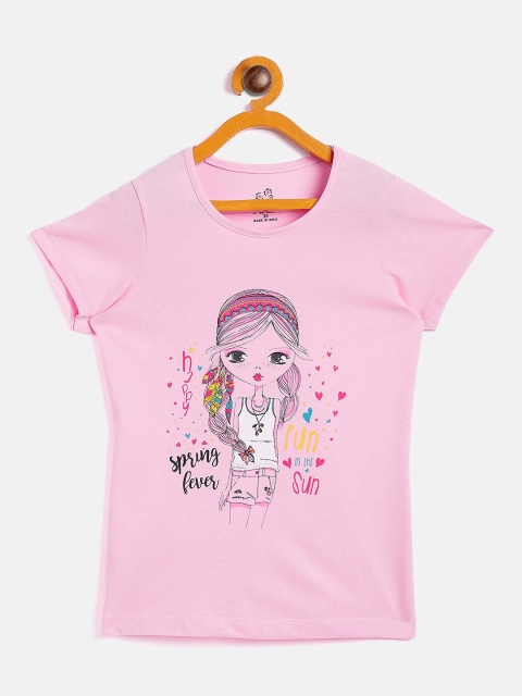 

DREAMZONE Girls Pink Printed Applique T-shirt