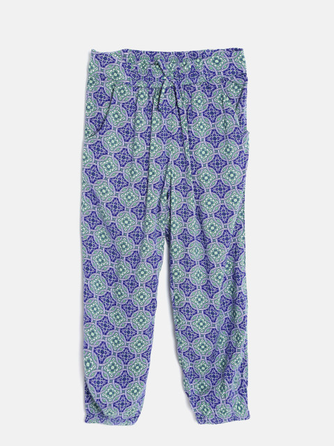 

United Colors of Benetton Girls Blue & Green Printed Cuffed Trousers