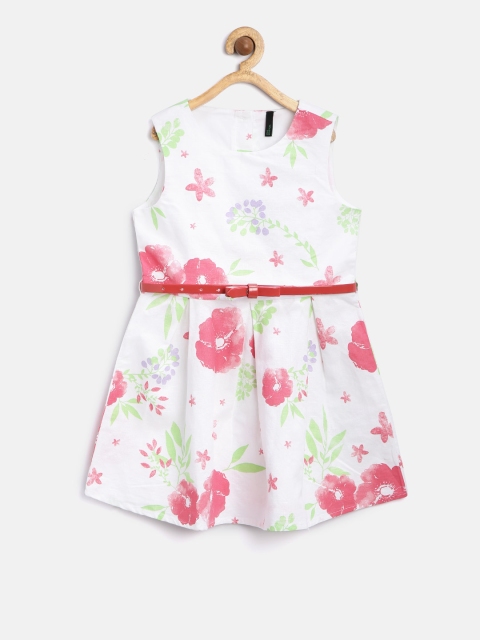 

United Colors of Benetton Girls White Printed Fit & Flare Dress