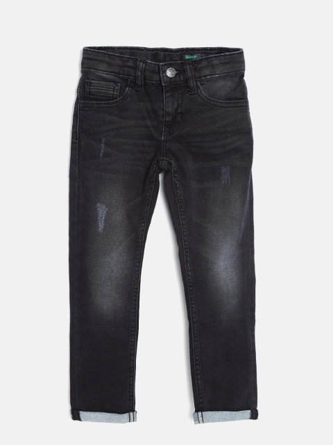 

United Colors of Benetton Boys Black Skinny Fit Low Distress Stretchable Jeans