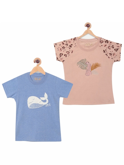 

GOJI Kids Blue & Peach-Coloured Pack of 2 Printed T-shirt