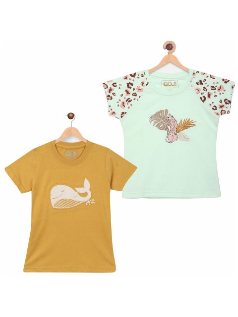 

GOJI Kids Mustard Yellow 2 Printed Applique T-shirt