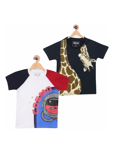 

GOJI Kids Navy Blue 2 Printed Applique T-shirt