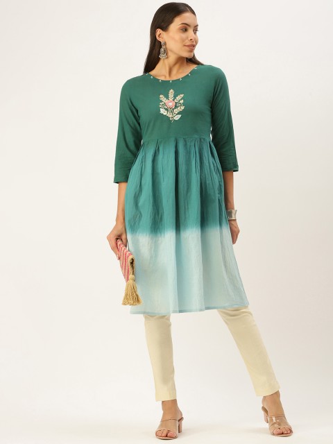 

RangDeep Women Green Pure Cotton Ombre Dyed Gotta Patti Detail Kurta