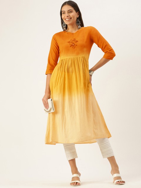 

RangDeep Women Orange & Beige Ombre Dyed Thread Work Kurta