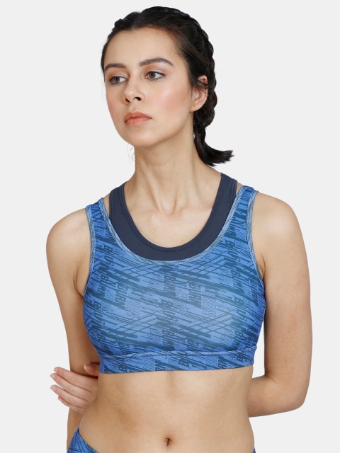 

Zelocity by Zivame Blue Abstract Printed Workout Bra ZC40DLFASH0BLUE