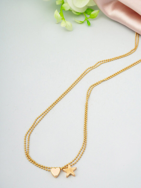 

Ferosh Gold-Tone Gold-Colored Beaded Heart Star Shaped Layered Ball Belly Chain