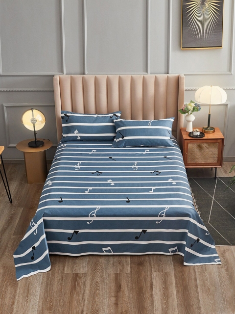 

JC Collection Blue & White Striped 144 TC Queen Bedsheet with Pillow Covers