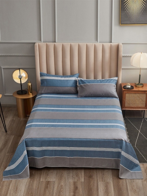 

JC Collection Grey & Blue Striped 120 TC Queen Bedsheet