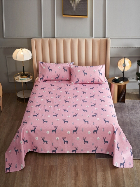 

JC Collection Pink & Blue Graphic 144 TC Queen Bedsheet with Pillow Covers