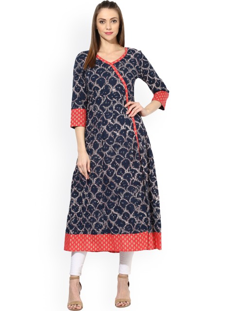 

AKS Women Blue Printed A-Line Kurta
