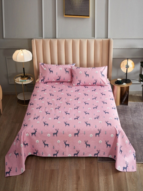 

JC Collection Pink & White Conversational 144 TC King Bedsheet