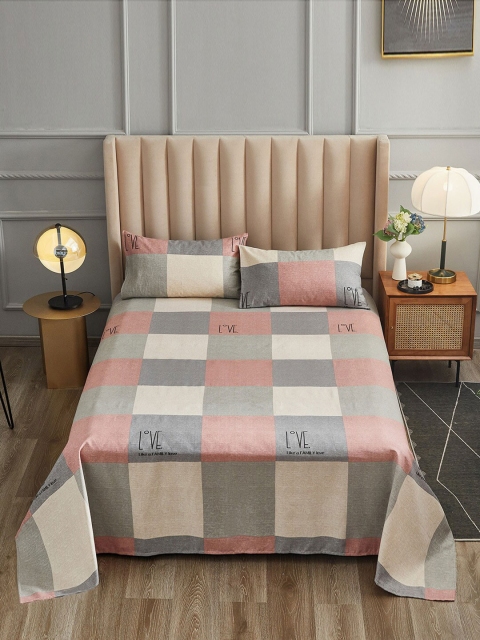 

JC Collection Pink & Grey Geometric 144 TC Queen Bedsheet with Pillow Covers