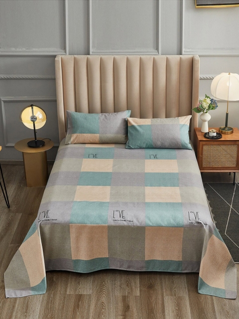 

JC Collection Green & Brown Geometric Printed 144 TC King Bedsheet