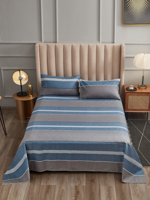 

JC Collection Grey & Blue Striped 144 TC King Bedsheet