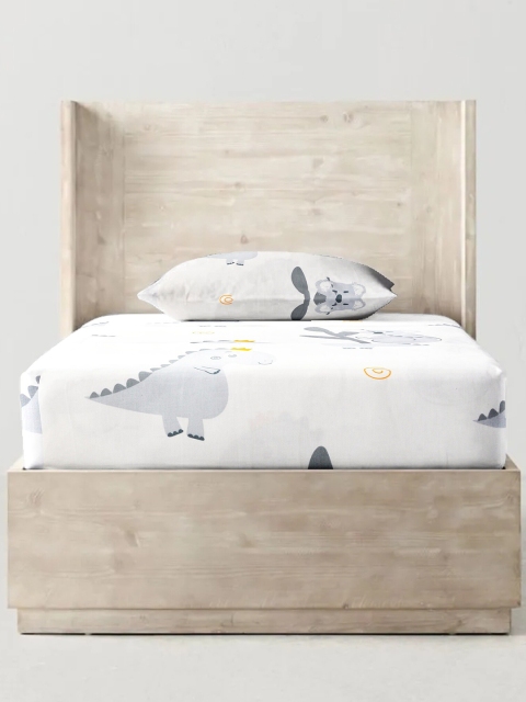 

THE BABY ATELIER White Printed 300 TC Organic Cotton Single Bedsheet with 1 Pillow Covers