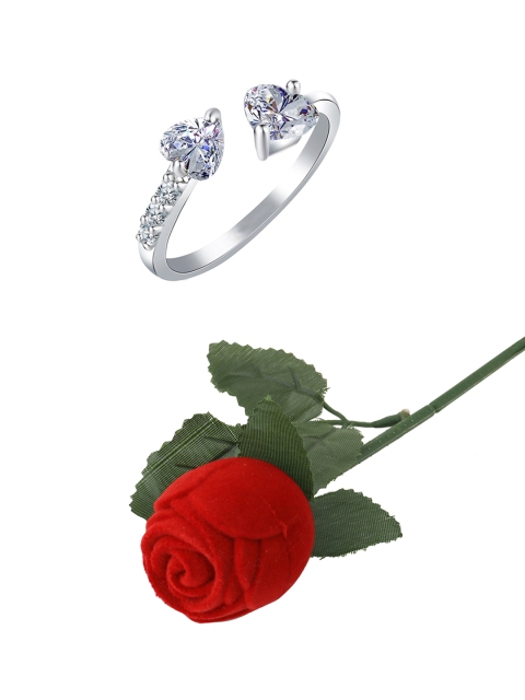 

Yellow Chimes Silver-Toned Austrian Crystal Duel Heart Ring in Velvet Rose Ring Box