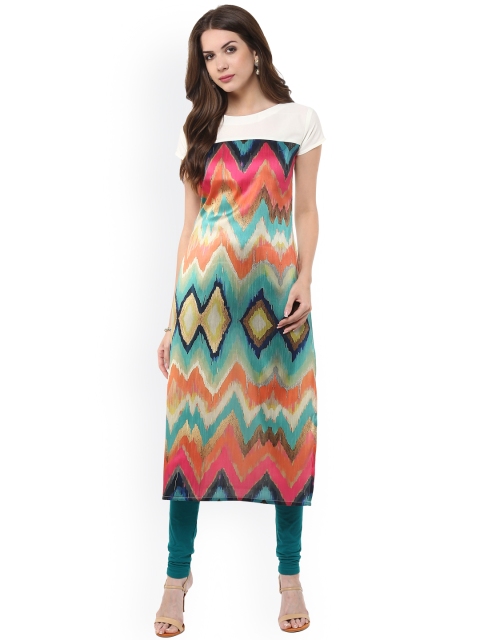

Janasya Women Multicoloured Printed Straight Kurta, Multi