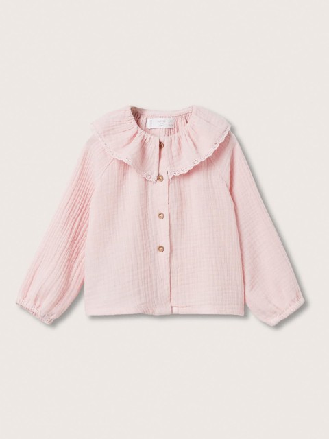 

Mango Kids Girls Pink Solid Shirt Style Pure Cotton Top