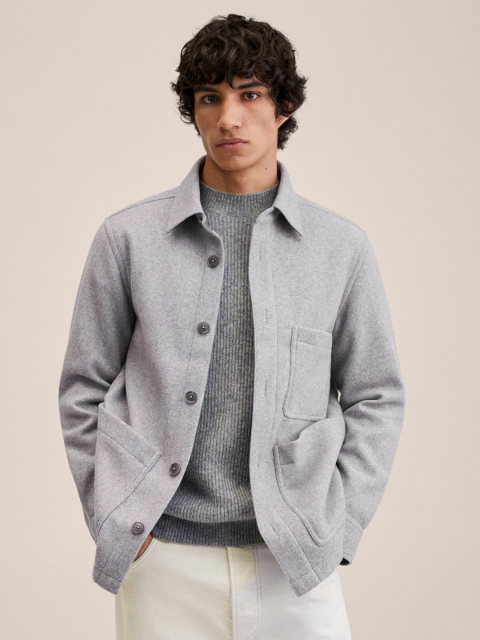 

MANGO MAN Grey Melange Solid Tailored Shacket