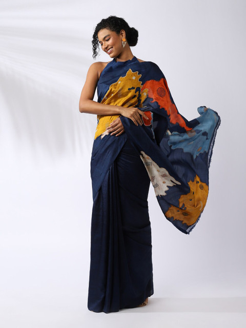 

Taneira Blue & Yellow Pure Silk Batik Saree
