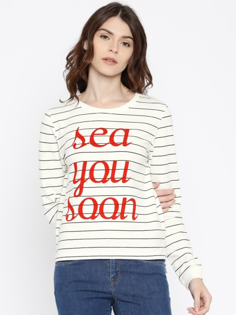 

ONLY White & Black Striped & Printed Sweatshirt