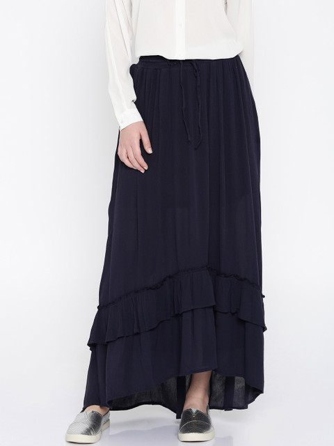 

ONLY Navy Solid Flared Maxi Skirt, Navy blue