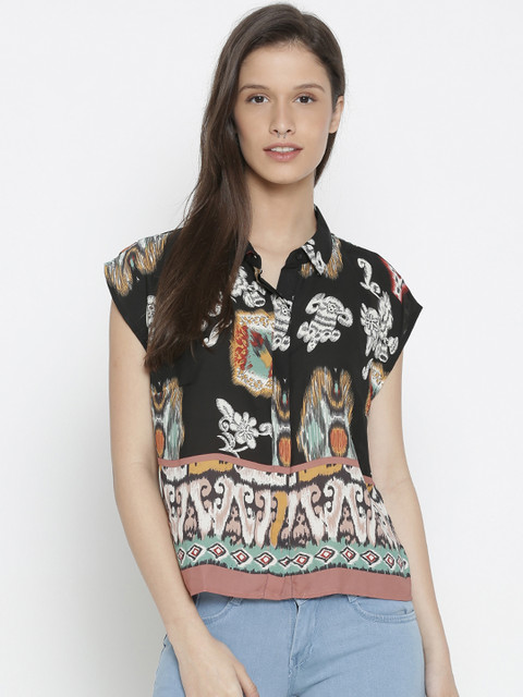 

ONLY Women Black Printed Semi-Sheer Casual Shirt