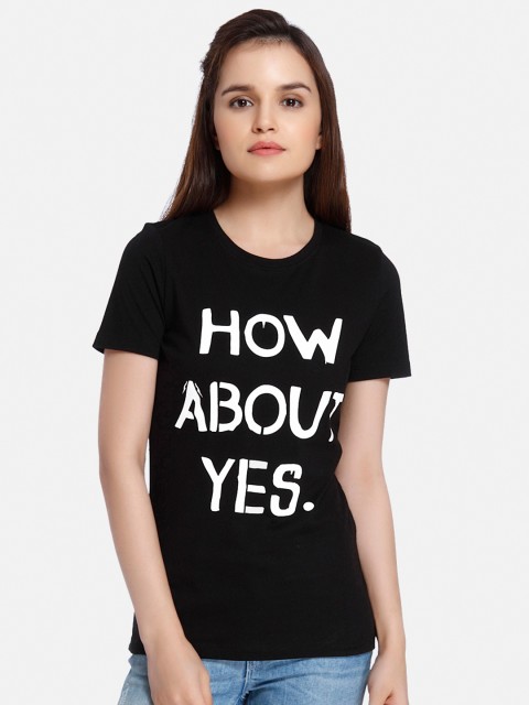 

ONLY Women Black Printed Round Neck T-shirt