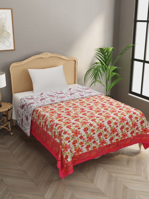 

Gulaab Jaipur Red & White Floral AC Room 350 GSM Single Bed Dohar