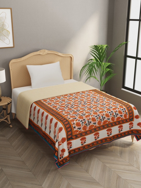 

Gulaab Jaipur Orange & Beige Floral AC Room 350 GSM Single Bed Dohar
