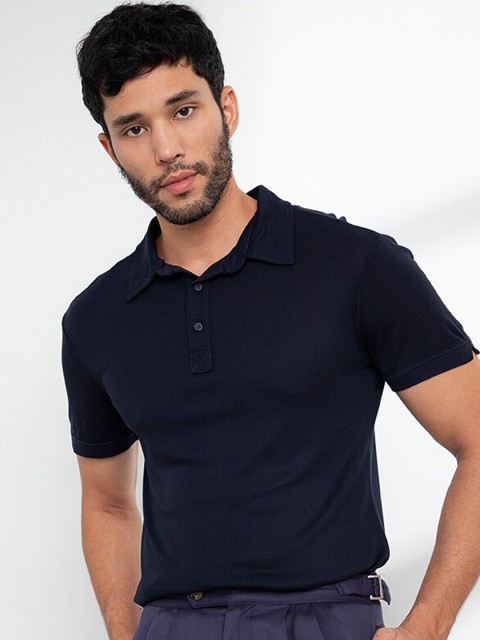 

ORIGIN BY ZALORA Men Navy Blue Solid Polo Collar Outdoor T-shirt