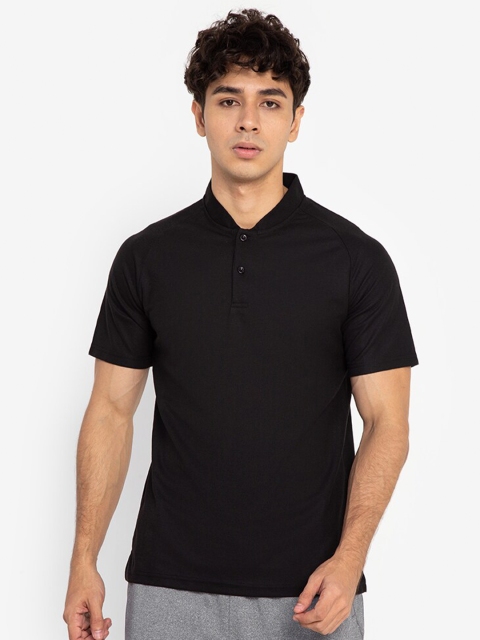 

ZALORA ACTIVE Men Black Mandarin Collar Regular Fit T-shirt