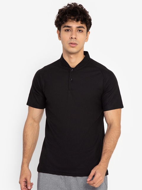 

ZALORA ACTIVE Men Black Mandarin Collar Regular Fit T-shirt