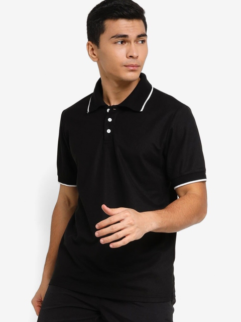 

ZALORA ACTIVE Men Black Polo Collar Monochrome T-shirt