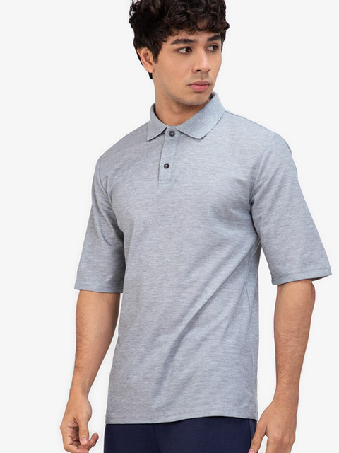 

ZALORA BASICS Men Grey Polo Collar Elbow Long T-shirt